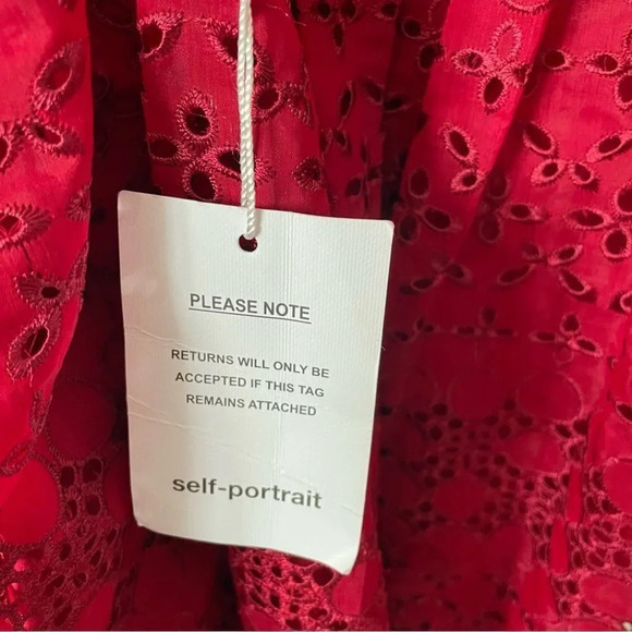 Self Portrait Openwork Lace Eyelet V Neck Dress Red Sz S - Picture 9 of 11